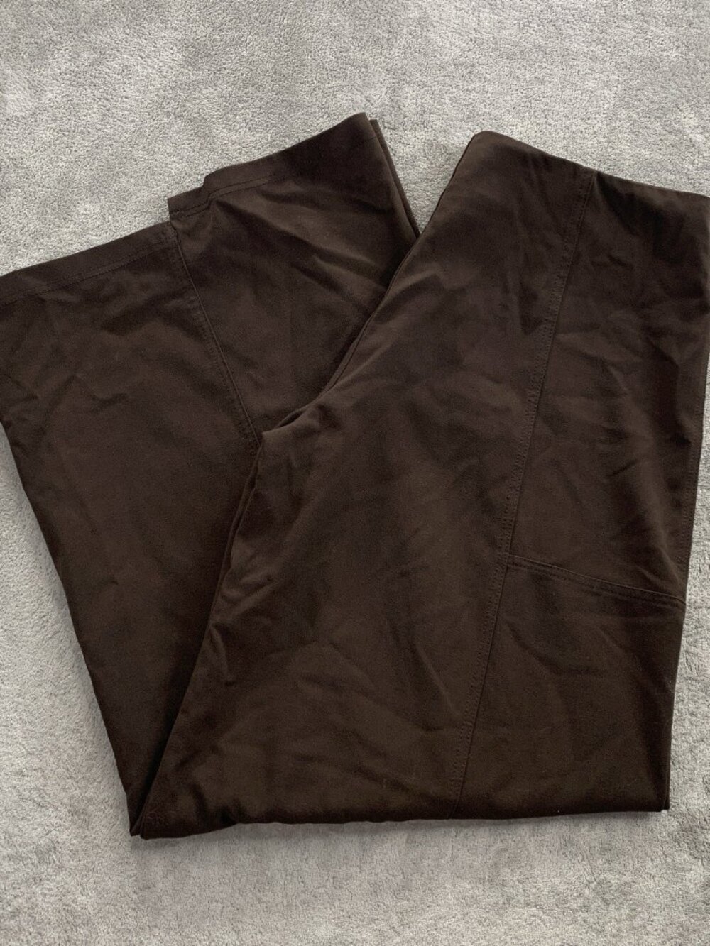 Sympli Pants Women 12 Brown Wide Leg Pull On Polyester Minimalist Side Slit FLAW